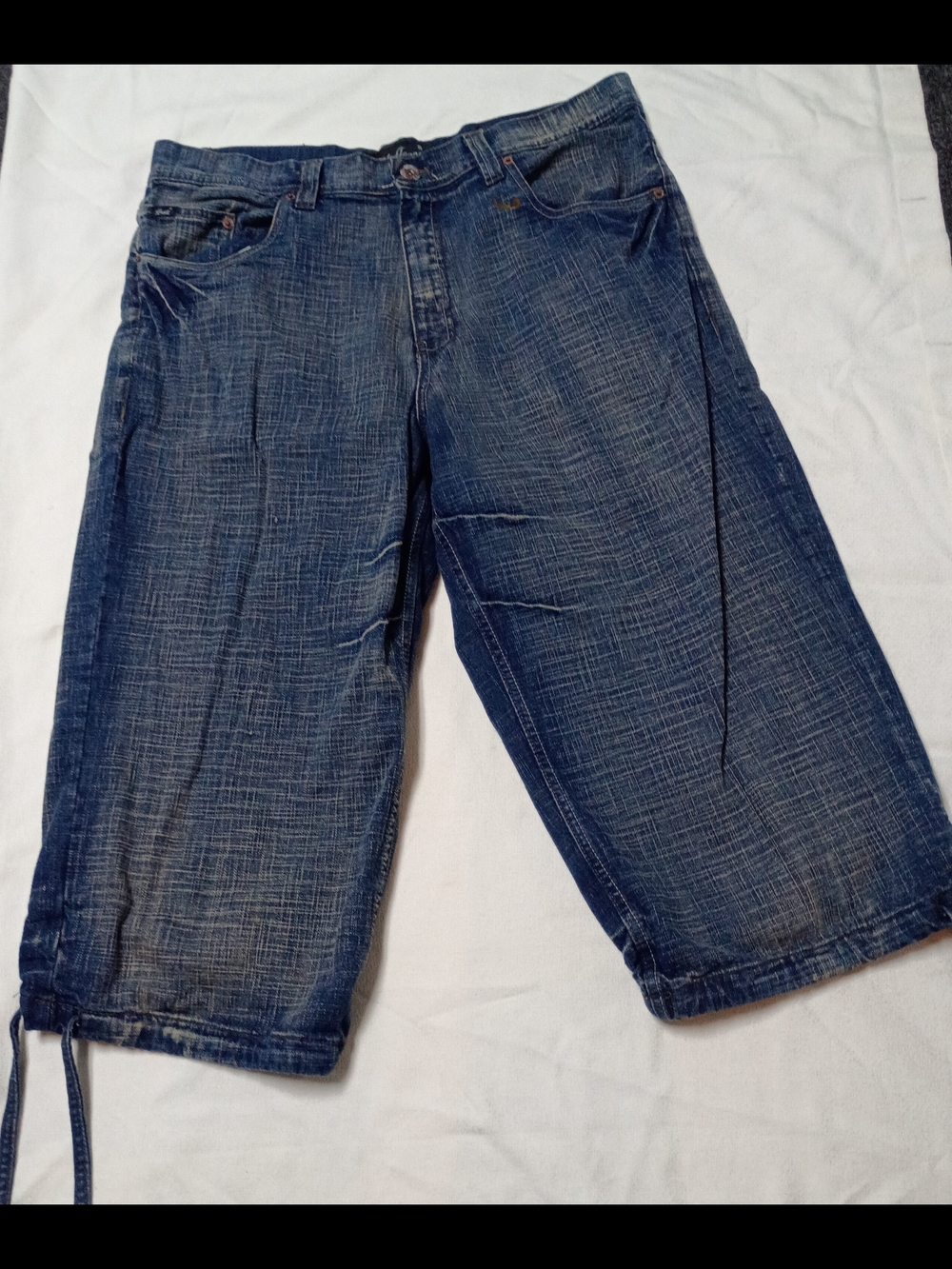 Y2K Mens Casual Midwash Denim Baggy Shorts with Drawstring